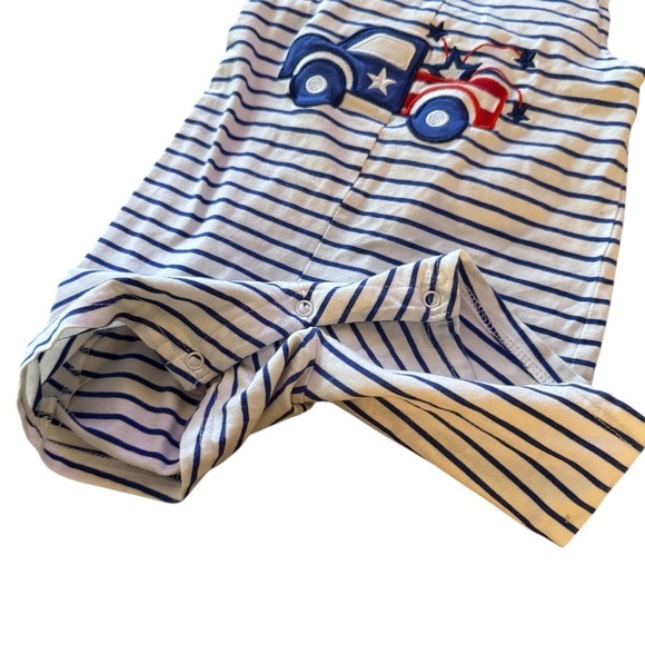 2T Fourth of July Striped Patriotic Truck Romper - Picture 4 of 6